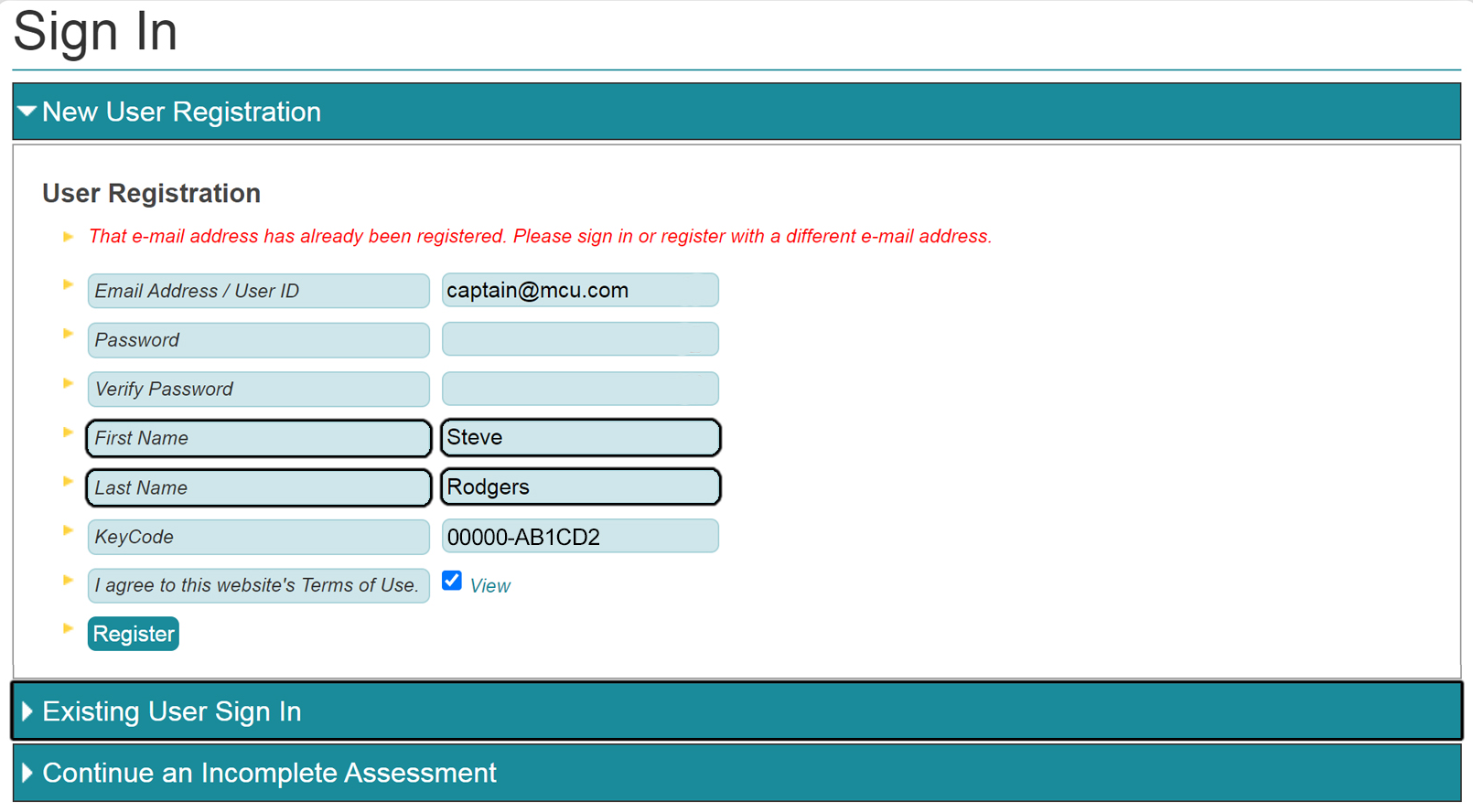 Taking an assessment as an existing user – PeopleKeys